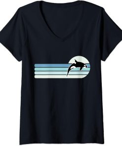 Womens Retro Whale Orca V-Neck T-Shirt