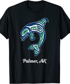 Blue Green Native American Palmer AK Orca Killer Whale T-Shirt