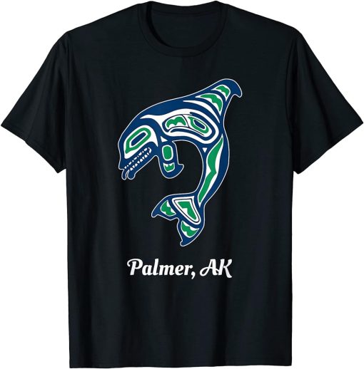 Blue Green Native American Palmer AK Orca Killer Whale T-Shirt