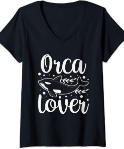 Womens Orca Lover Protect Whale Orcas Sea V-Neck T-Shirt