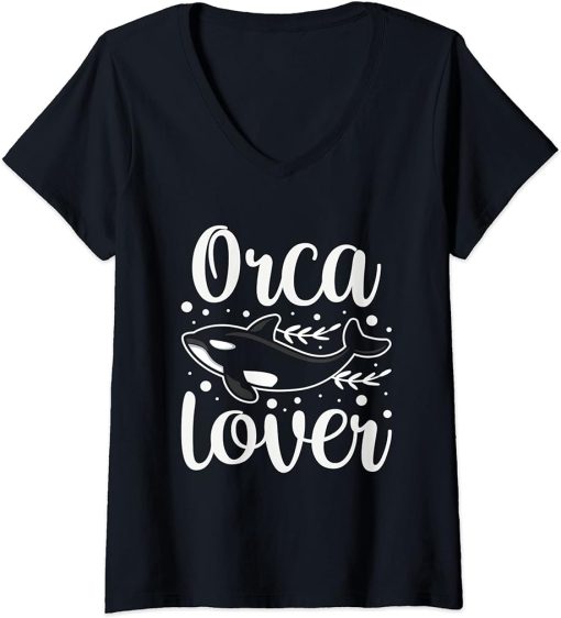 Womens Orca Lover Protect Whale Orcas Sea V-Neck T-Shirt